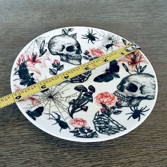 Halloween Gothic Skull Spider Mushroom Print Ceramic Serving Tray Plate - Picture 3 of 3
